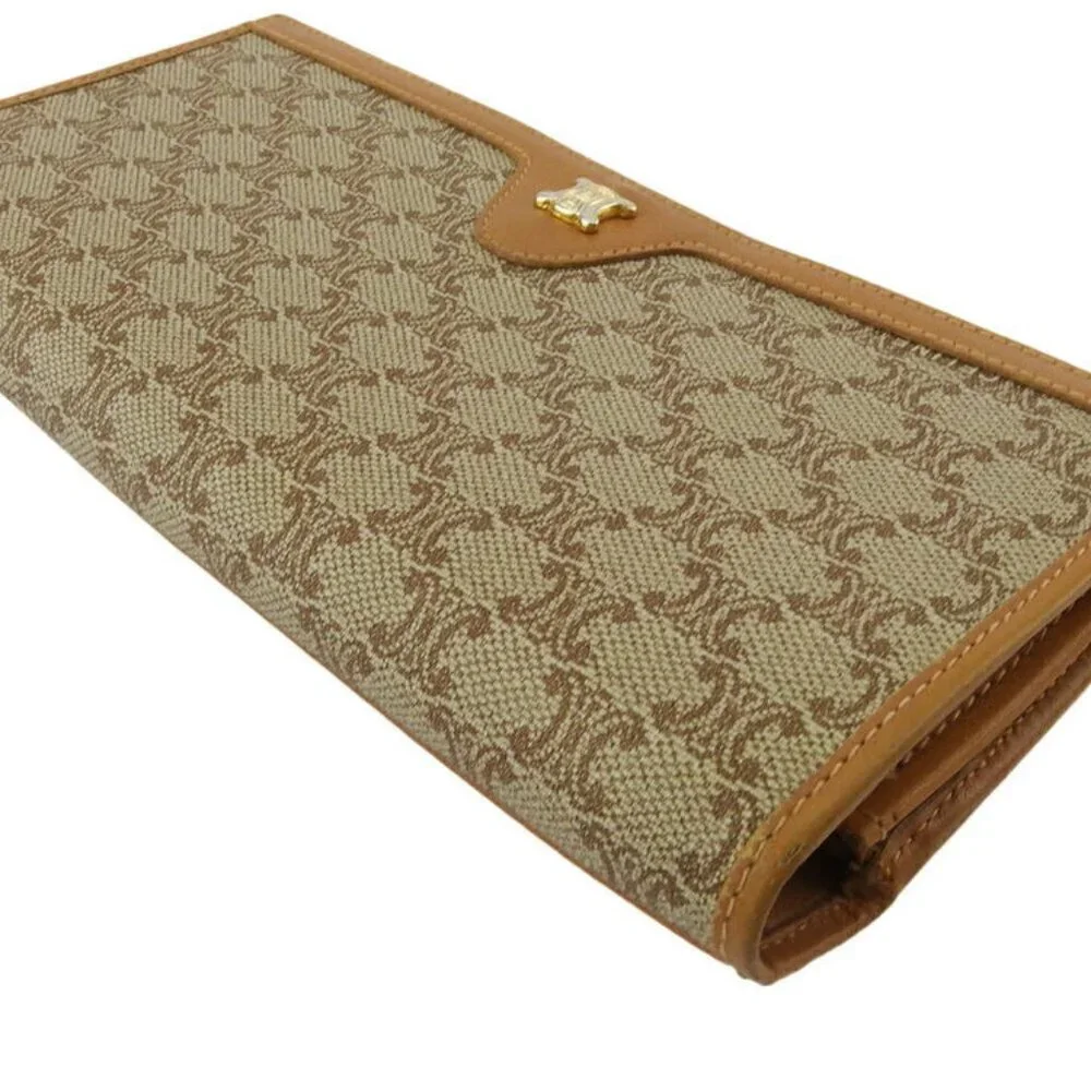 DIOR long pilgrimage honeycomb beige PVC ~ leather AUTH USED T19030